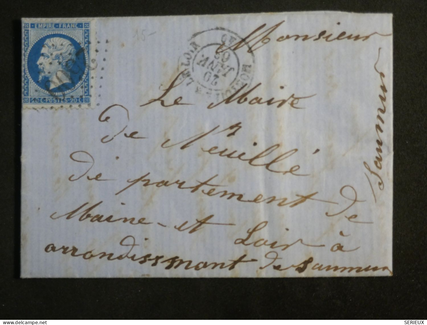 DM 15 FRANCE  LETTRE 1867 PETIT BUREAU ? A SAUMUR  ++  N°22 +AFF. INTERESSANT +++ - 1849-1876: Classic Period