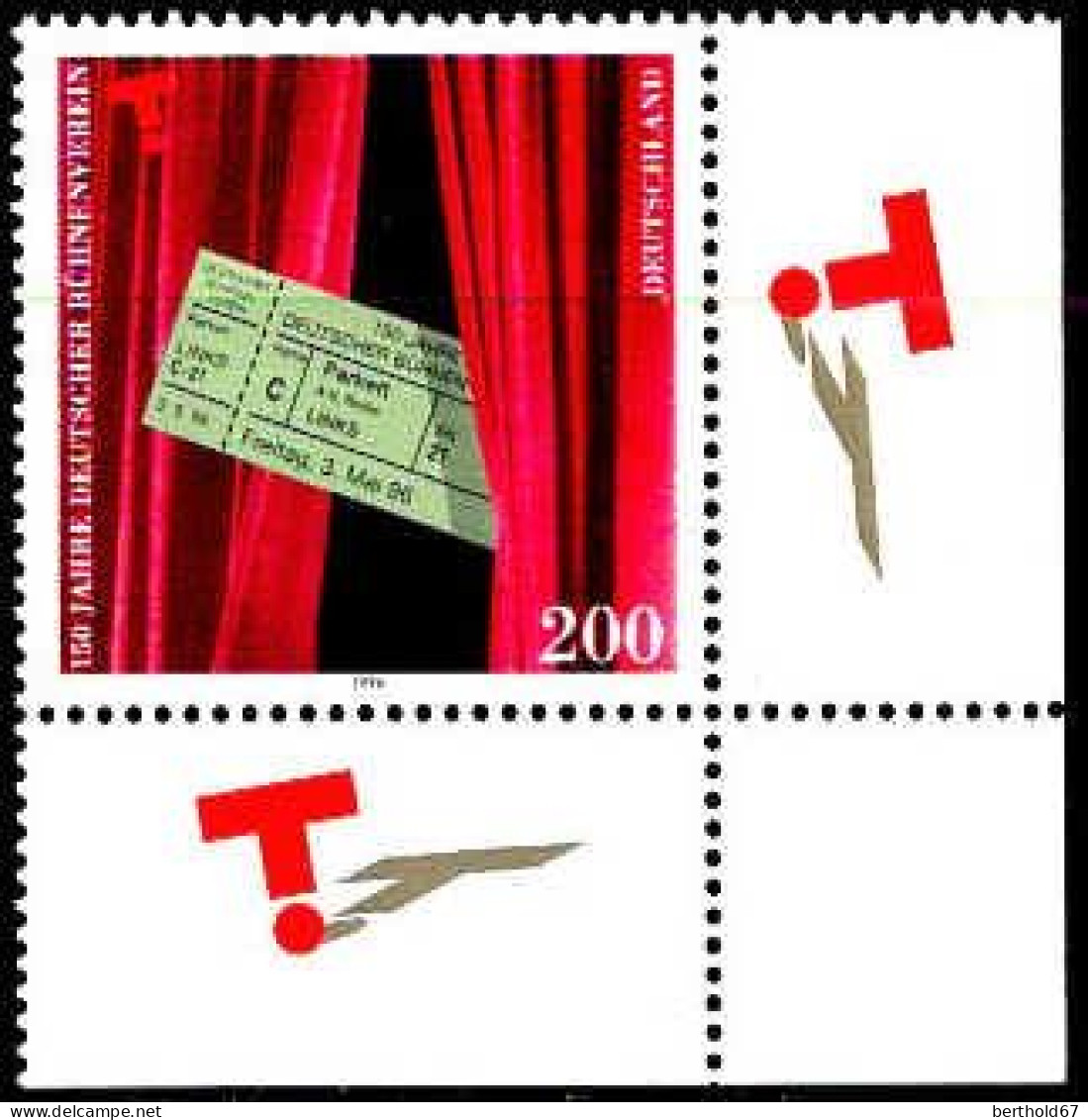 RFA Poste N** Yv:1689 Mi:1857 150.Jahre Deutscher Bühnenverein Coin D.feuille (Thème) - Theater