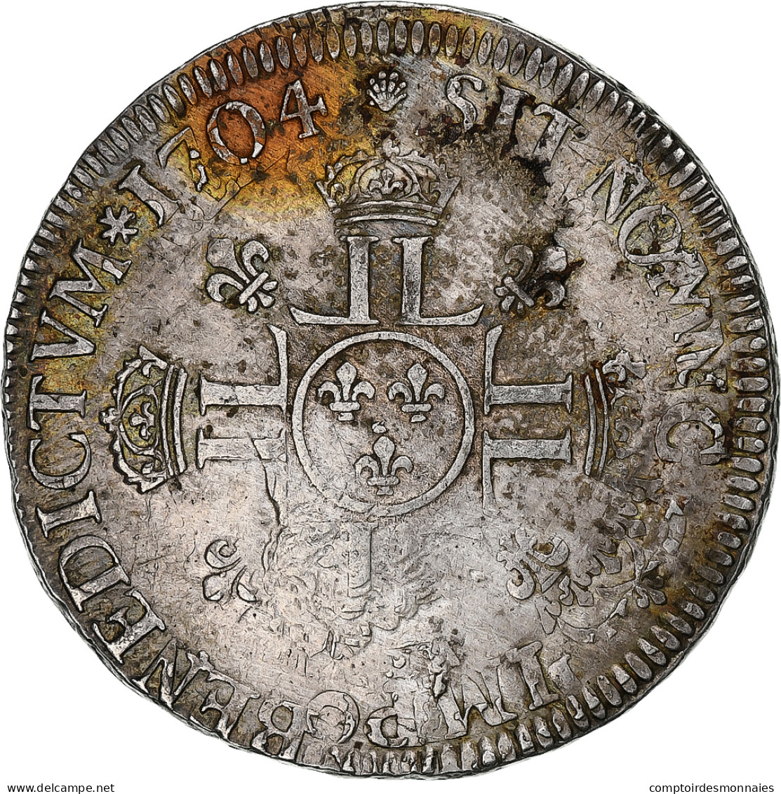 France, Louis XIV, 1/2 Écu Aux 8 L, 1704, Tours, 2ème Type, Réformé, Argent - 1643-1715 Luis XIV El Rey Sol