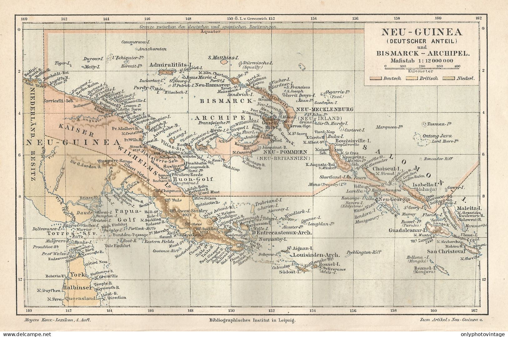 1890 New Guinea, Bismarck Archipelago, Carta Geografica Antica, Old Map, Carte Géographique Ancienne - Carte Geographique