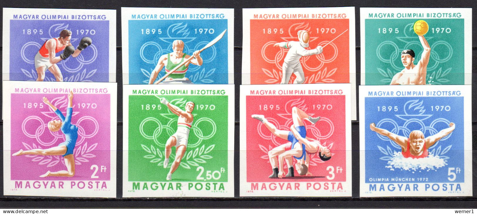 Hungary 1971 Olympic Games, 75th Anniv. Of Olympic Games, Fencing, Wrestling Etc. Set Of 8 Imperf. MNH - Verano 1972: Munich