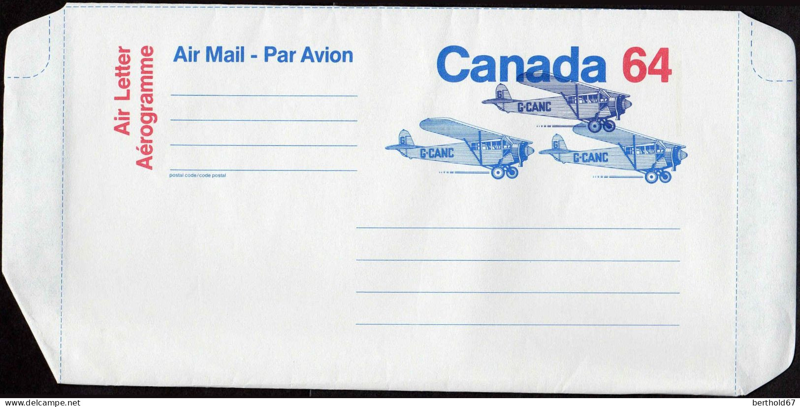 Canada Aérogr N** (102) Aérogramme 64 Avions - 1953-.... Reinado De Elizabeth II