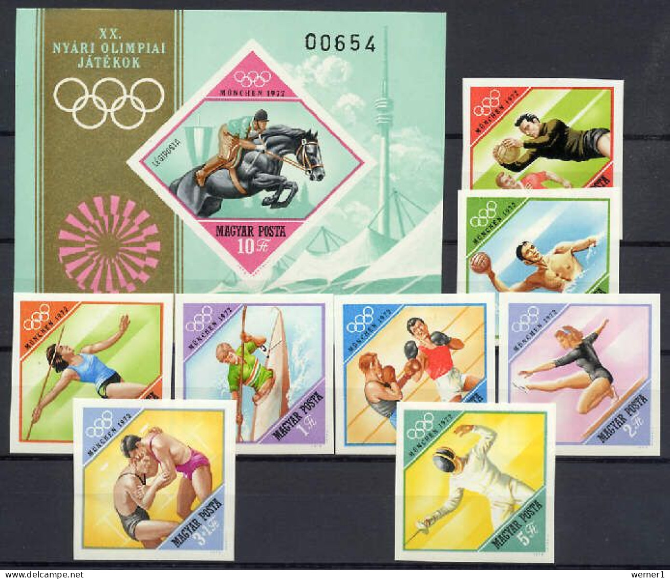 Hungary 1972 Olympic Games Munich, Equestrian, Football Soccer, Fencing Etc. Set Of 8 + S/s Imperf. MNH - Verano 1972: Munich