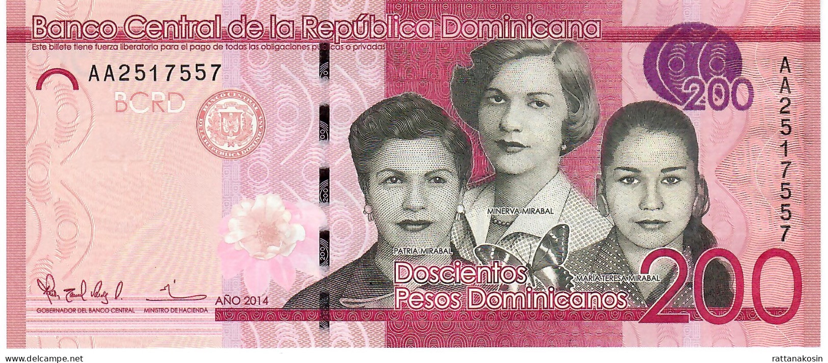 DOMINICAN REPUBLIC P191a 200 PESOS DOMINICANOS 2014  #AA = FIRST PREFIX    UNC. - Dominikanische Rep.