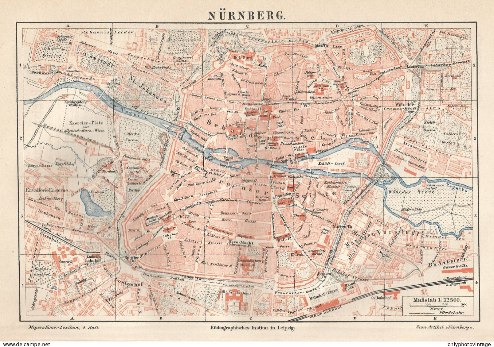 1890 Germany, Nürnberg, Nuremberg, Carta Geografica Antica, Old City Plan, Plan De La Ville - Carte Geographique