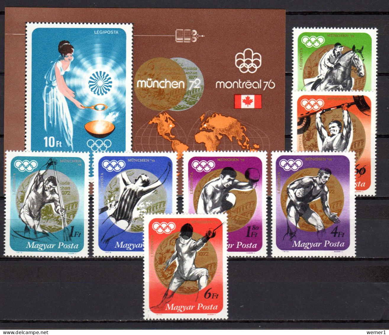 Hungary 1973 Olympic Games Munich, Space, Equestrian, Fencing, Weightlifting Etc. Set Of 7 + S/s MNH - Zomer 1972: München