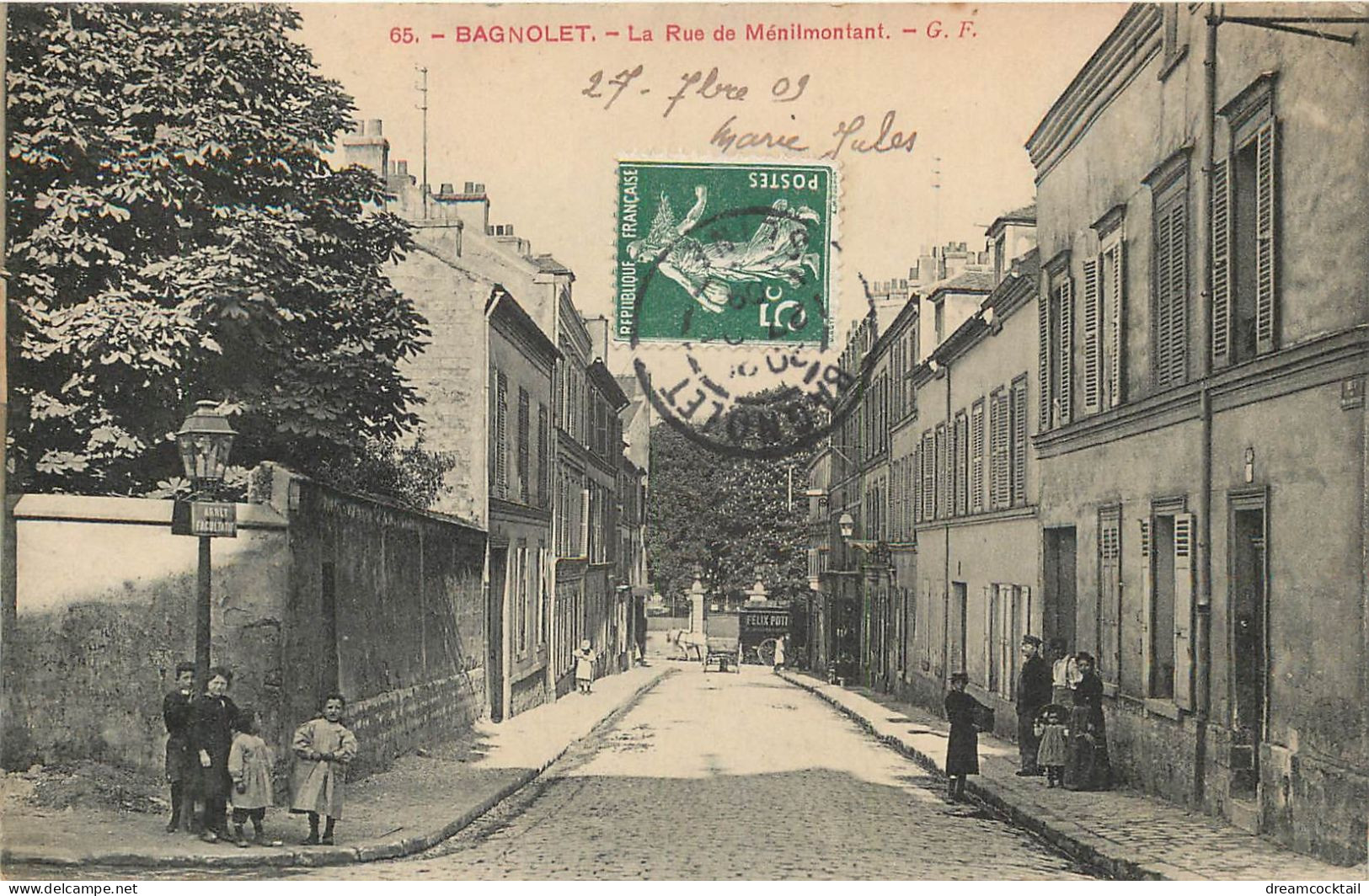 93 BAGNOLET. Rue De Ménilmontant Devenue Rue Jean-Jaurès 1909 Au Fond Attelage Livraisons Félix Potin - Bagnolet