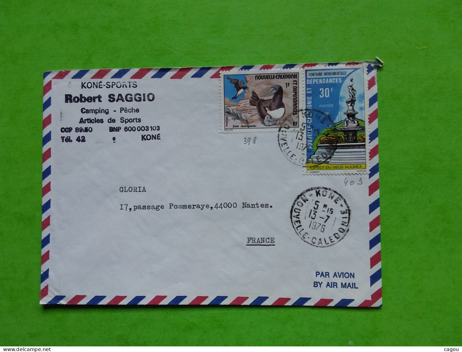 N° 398 / 403 SUR LETTRE PAR AVION DE NOUVELLE CALEDONIE OBLITÉRATION KONE - Collections, Lots & Series