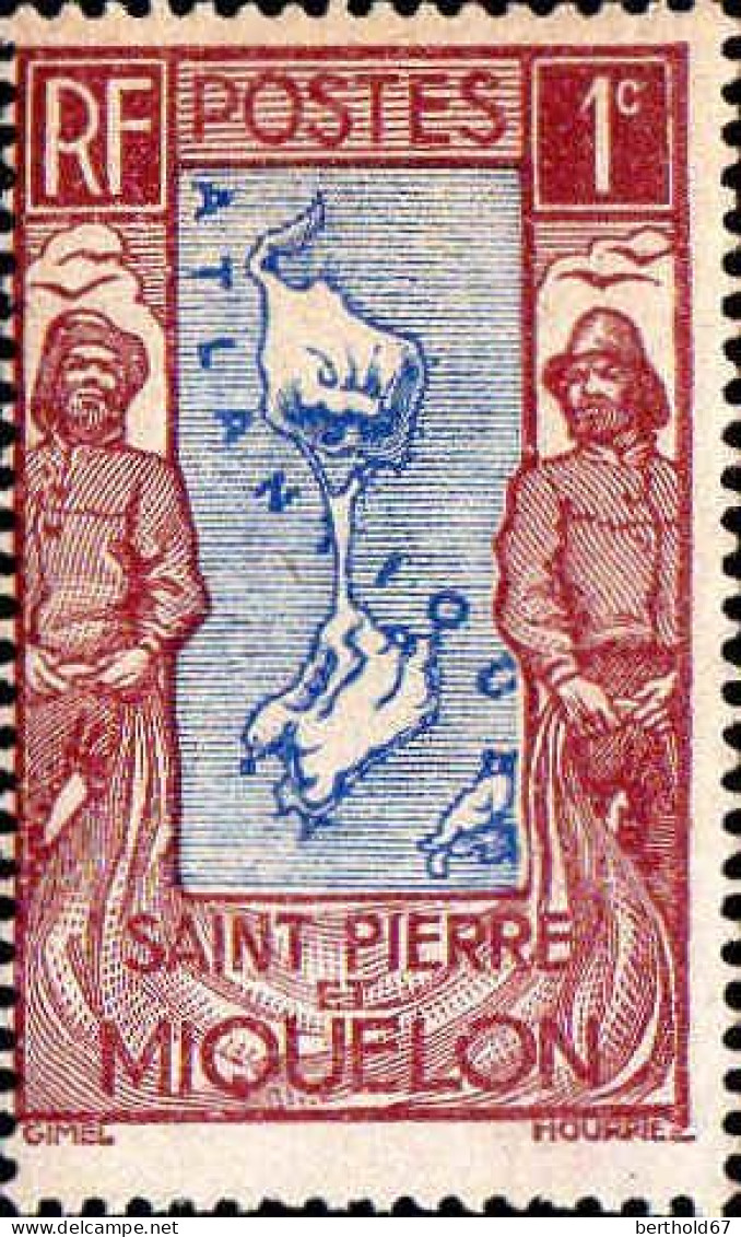 SPM Poste N* Yv: 136 Mi:133 Carte De L'archipel (Trace De Charnière) - Unused Stamps