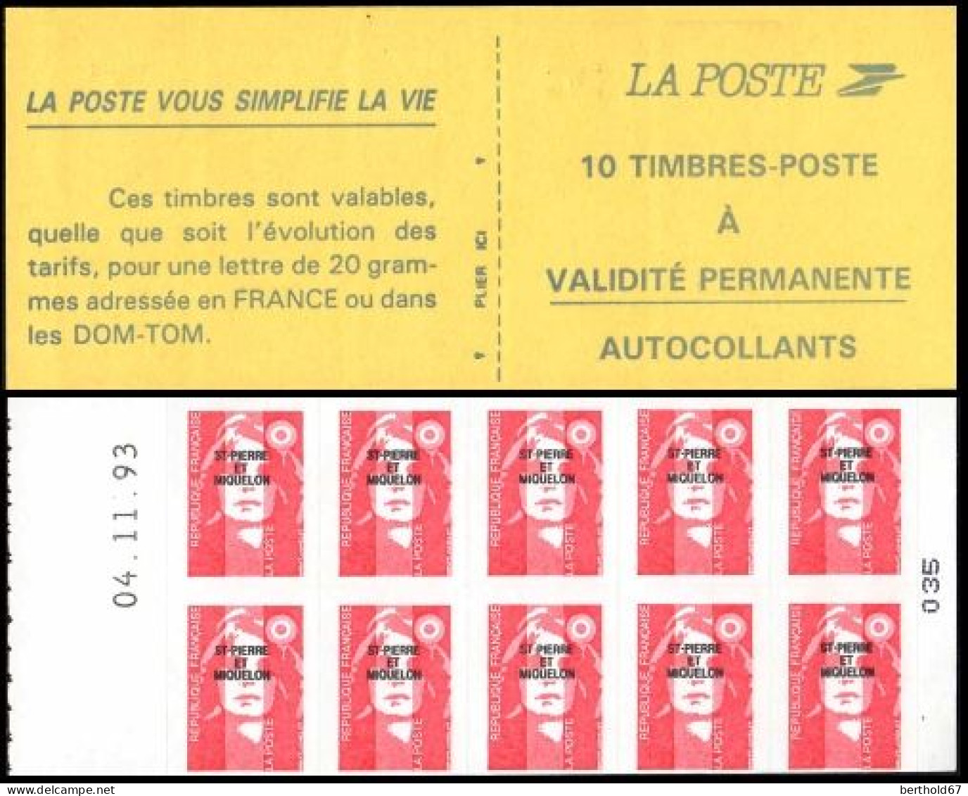 SPM Carnet N** Yv:C 590C 10 Timbres-poste à Valifité Permanente Marianne Du Bicentenaire - Cuadernillos