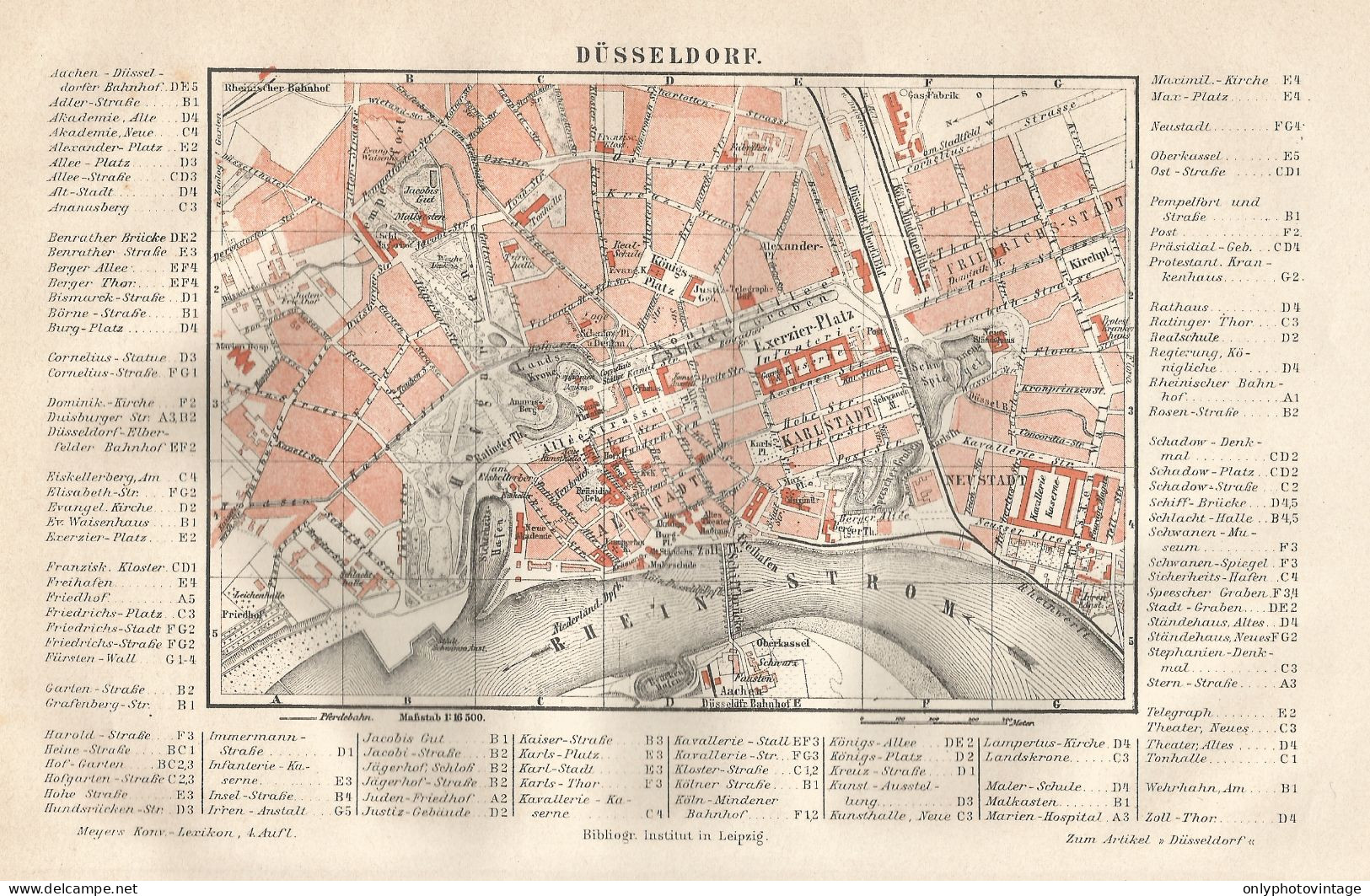 1890 Germany, Düsseldorf, Carta Geografica Antica, Old City Plan, Plan De La Ville - Carte Geographique