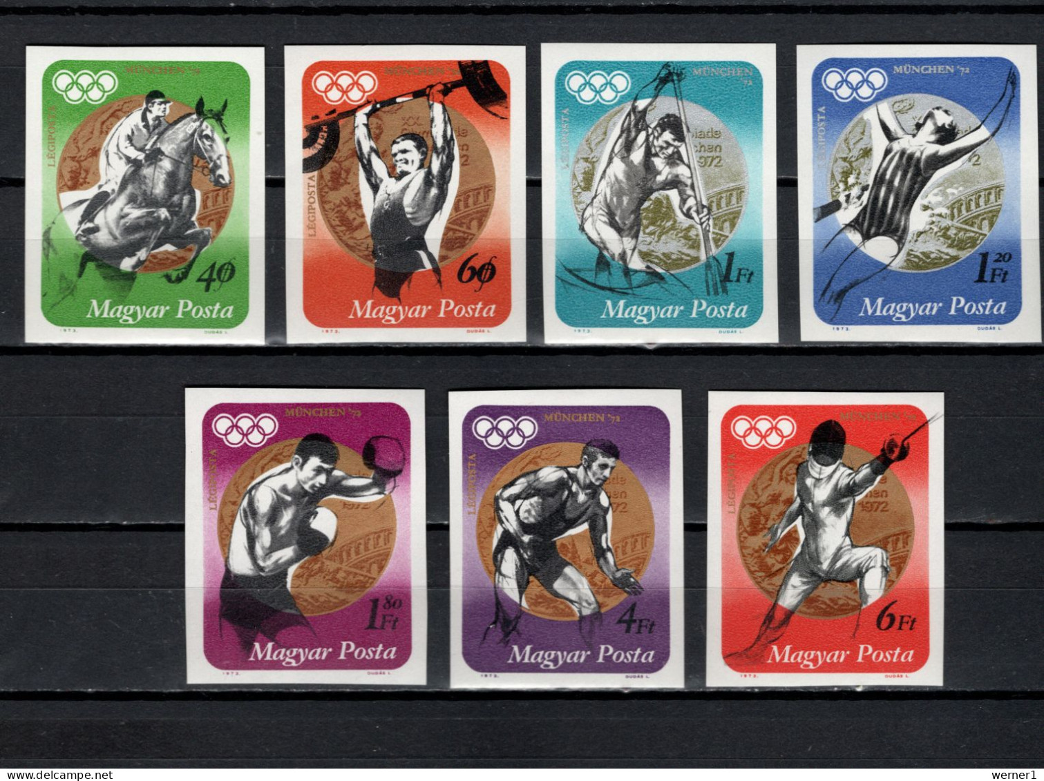 Hungary 1973 Olympic Games Munich, Equestrian, Fencing, Weightlifting Etc. Set Of 7 Imperf. MNH - Verano 1972: Munich