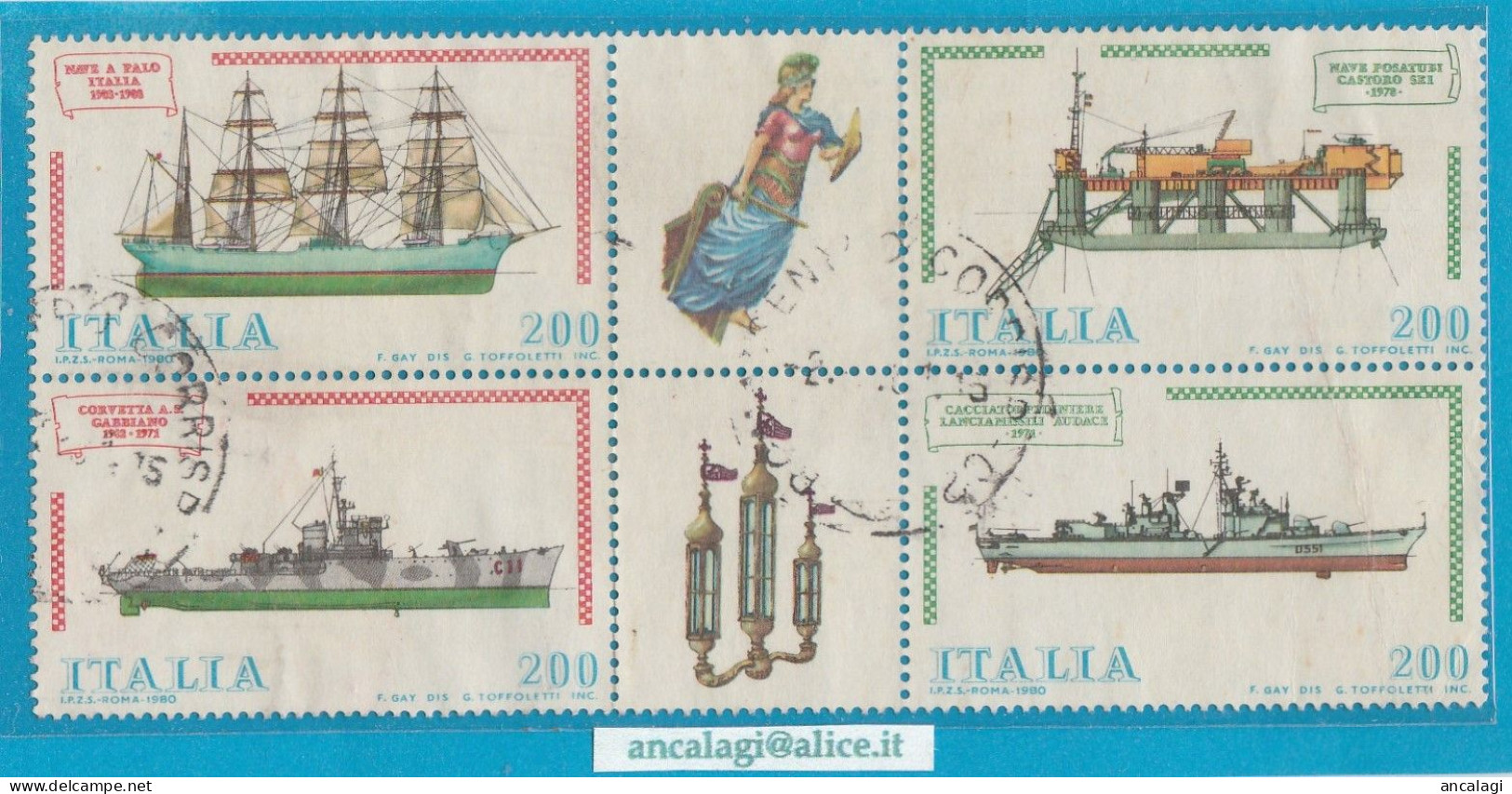 USATI ITALIA 1980 - Ref.0433B "COSTRUZIONI NAVALI ITALIANE" Blocco Di 4 Val. Con Appendici - - 1971-80: Used