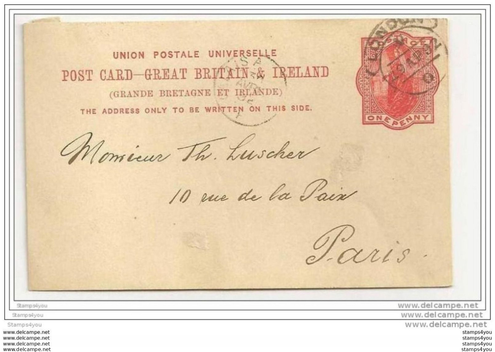 233 - 4  - Entier Postal Envoyé De London à Paris 1892 - Entiers Postaux