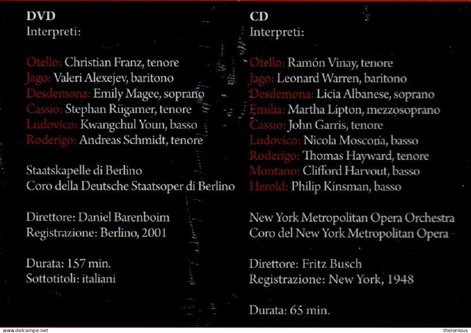 * DVD / CD La Grande Lirica - G. Verdi - Otello - Nuovo Sigillato - Concerto E Musica