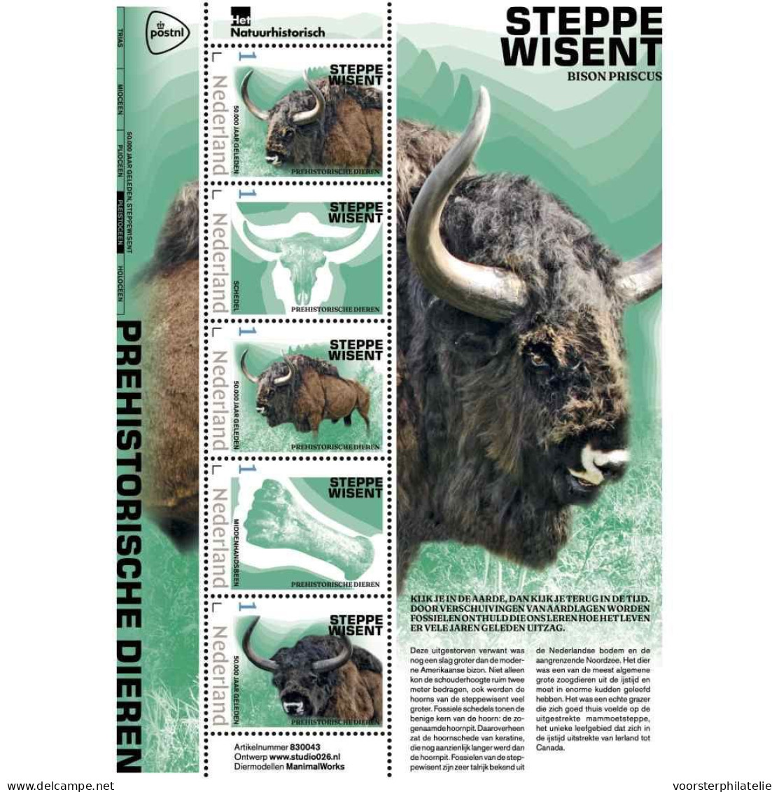 D(B) 208 ++ NETHERLANDS MNH ** 2024 PREHISTORIC ANIMALS STEPPE WISENT - Unused Stamps