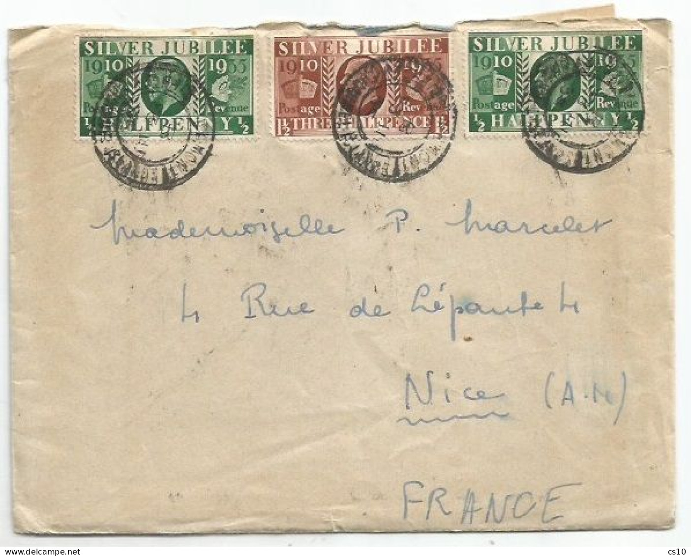 UK Britain Jersey 23aug1935 CV To France With Jubilee 1.5 + 0.5 X2pcs - Cartas & Documentos