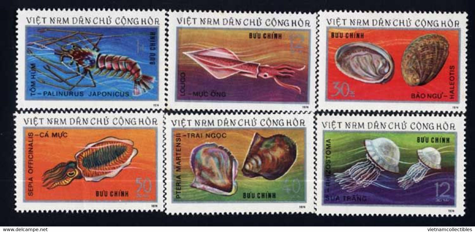 N. Vietnam Viet Nam MNH Perf Stamps 1974 :Marine Life / Jelly Fish / Ink Fish / Abalone / Pearl Oyster / Lobster (Ms292) - Vietnam