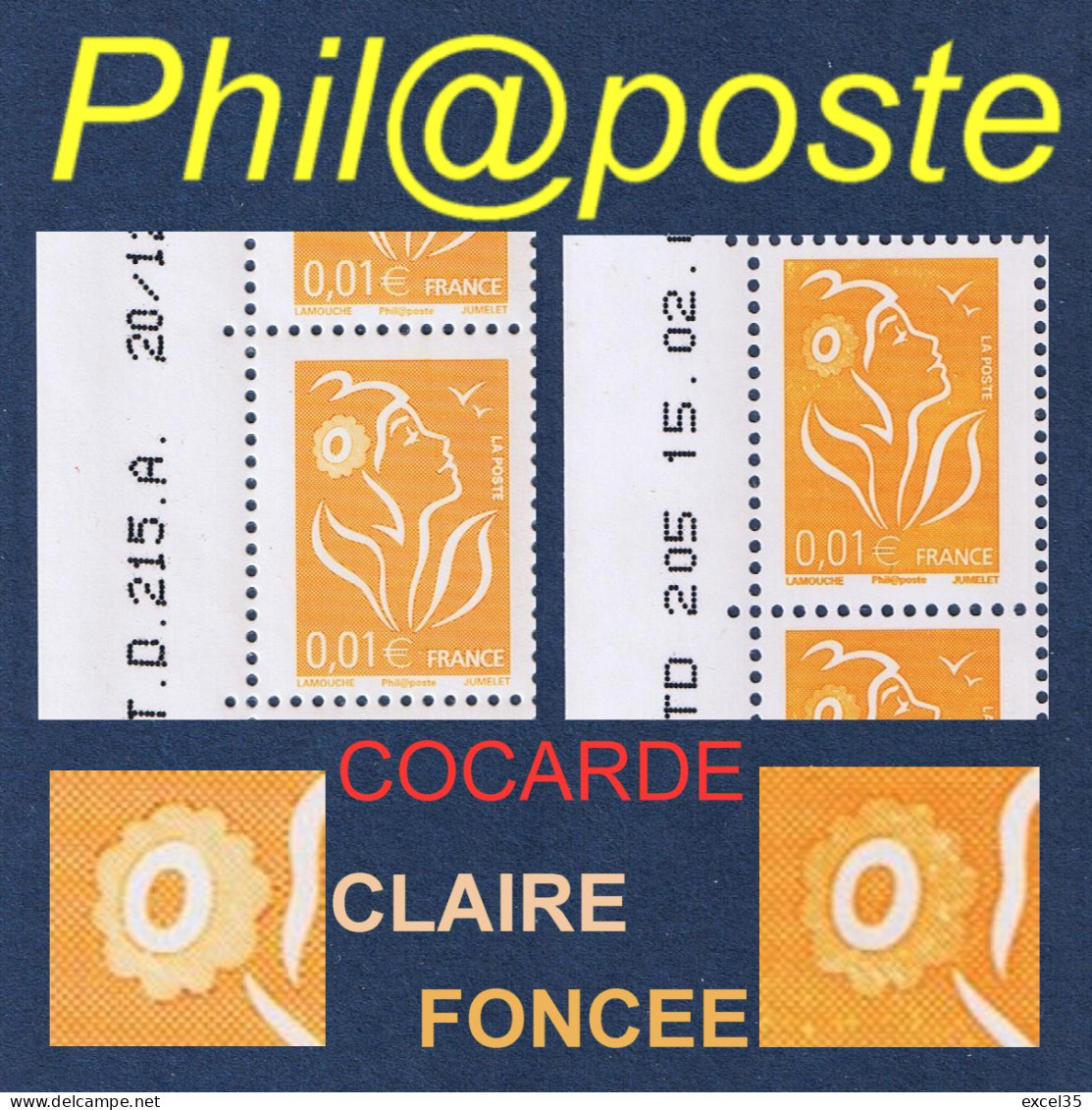 INCONNU: 0.01 € LAMOUCHE TD205 Pil@poste COCARDE FONCEE (NON REPERTORIE!!!) + TD215 COCARDE CLAIRE - VARCURIO - 2004-2008 Marianne De Lamouche