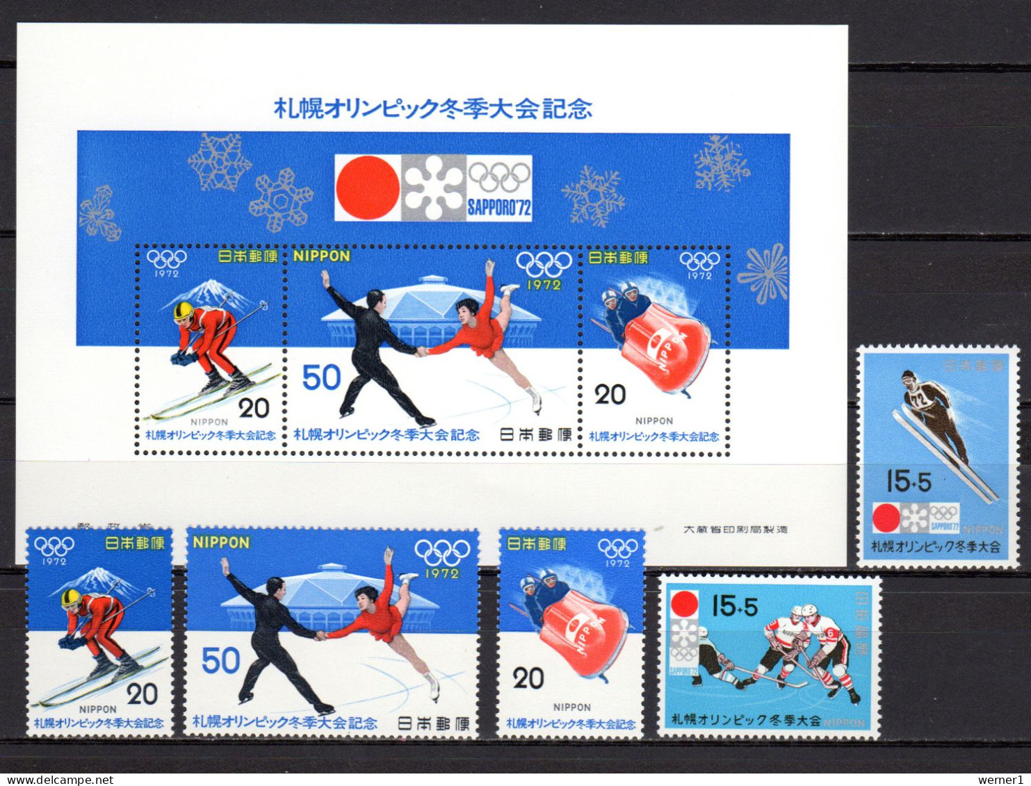 Japan 1971/1972 Olympic Games Sapporo 5 Stamps + S/s MNH - Winter 1972: Sapporo