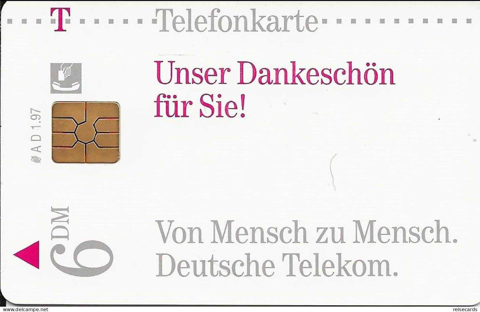 Germany: Telekom A D 1.97 Unser Dankeschön Für Sie, Von Mensch Zu Mensch. Mint - A + AD-Series : Publicitaires - D. Telekom AG