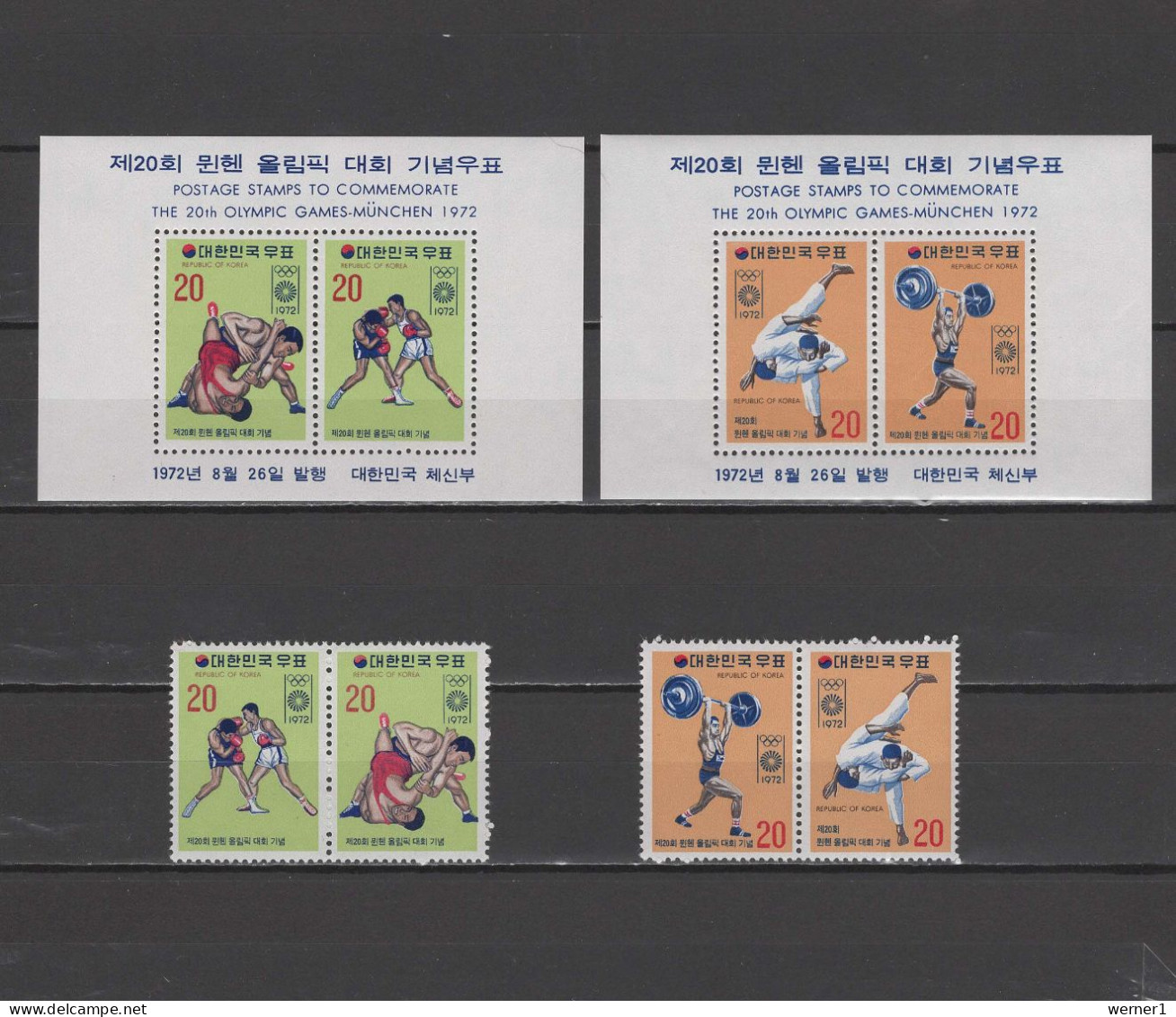 South Korea 1972  Olympic Games Munich, Wrestling, Boxing, Judo, Weightlifting Set Of 4 + 2 S/s MNH - Summer 1972: Munich