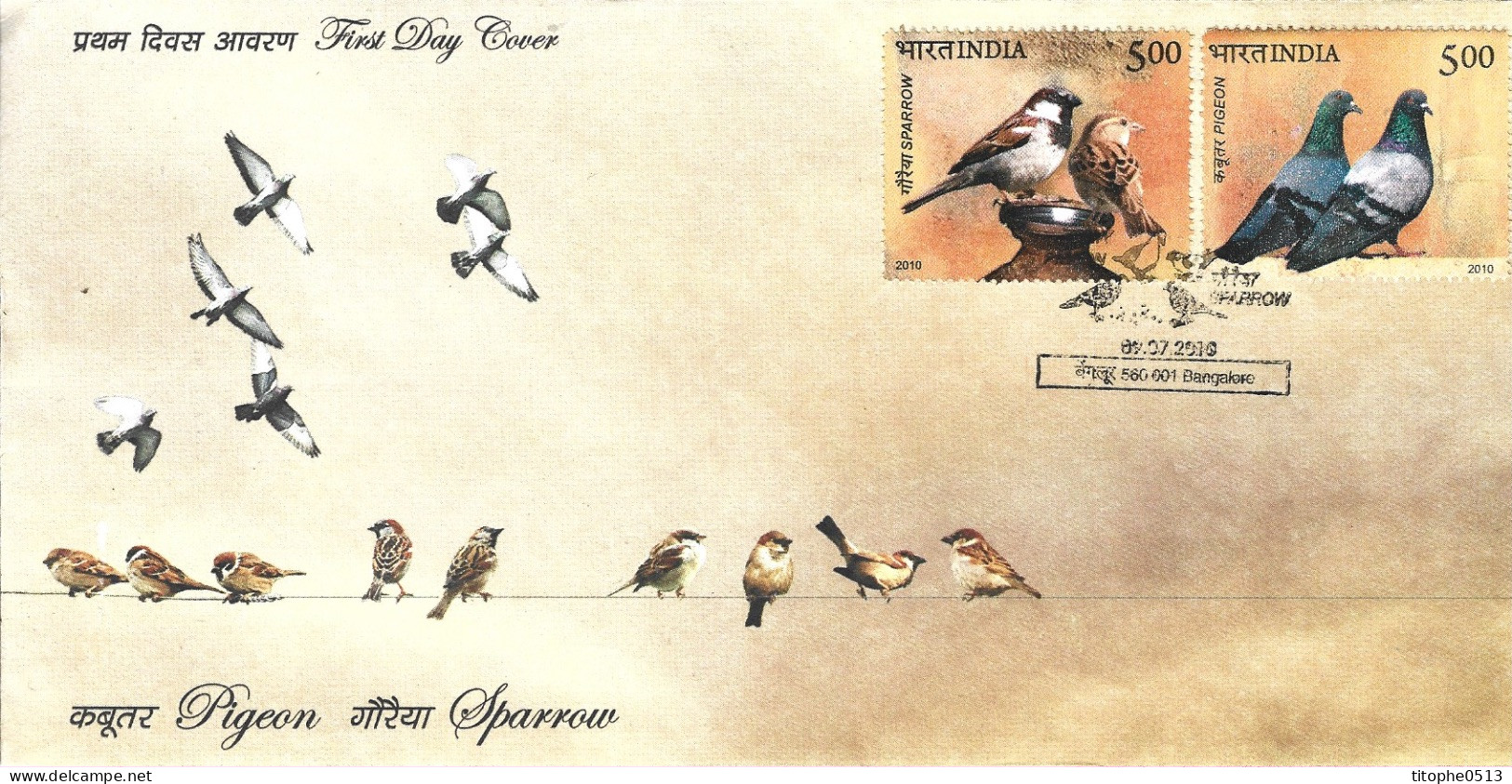 INDE. N°2260-1 De 2010 Sur Enveloppe 1er Jour. Pigeon/Moineau. - Columbiformes