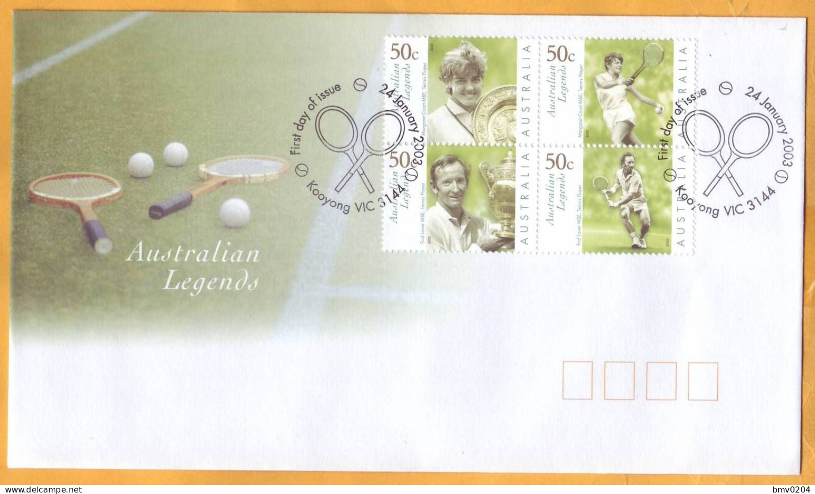 2003 Australia FDC Tennis Legends - Sobre Primer Día (FDC)