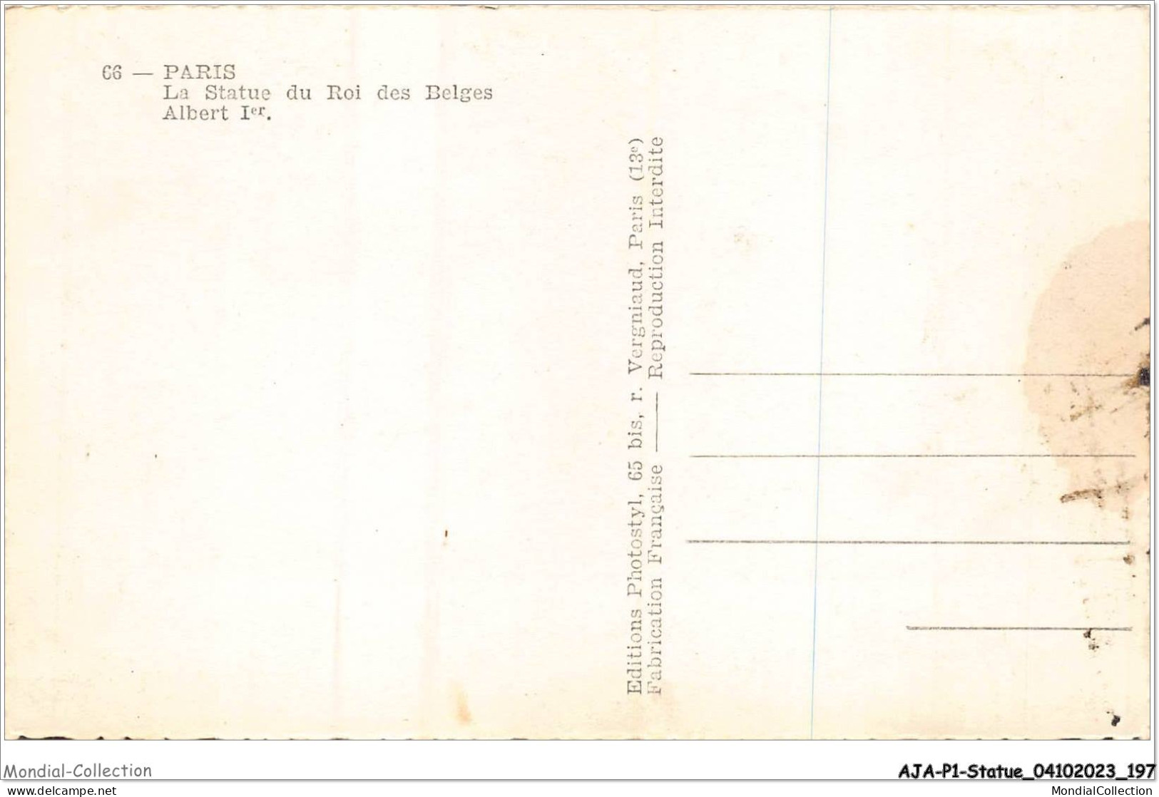 AJAP1-STATUE-0099 - PARIS - La Statue Du Roi Des Belges Albert 1er  - Denkmäler