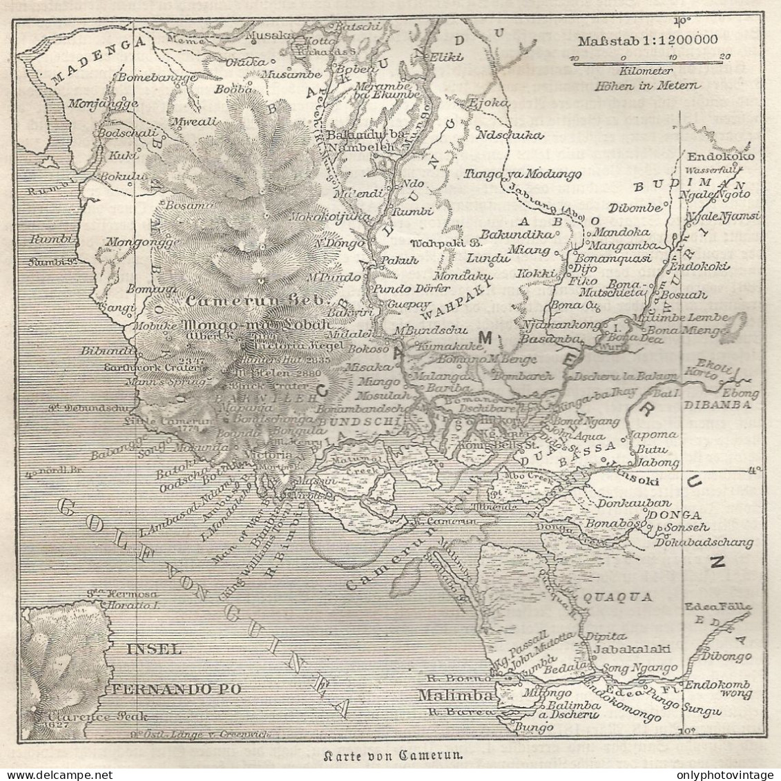 1890 Camerun, Carta Geografica Antica, Old Map, Carte Géographique Ancienne - Carte Geographique