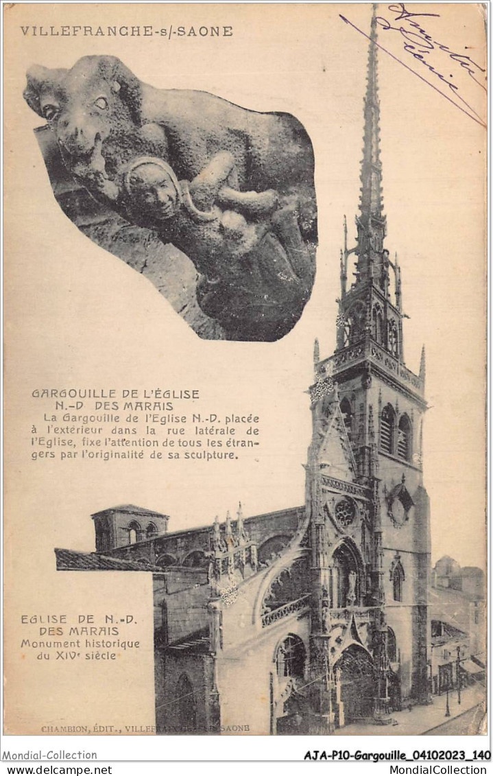 AJAP10-GARGOUILLE-0963 - VILLEFRANCHE-SUR-SAONE - Gargoulle De L'église N-d Des Marais  - Autres & Non Classés
