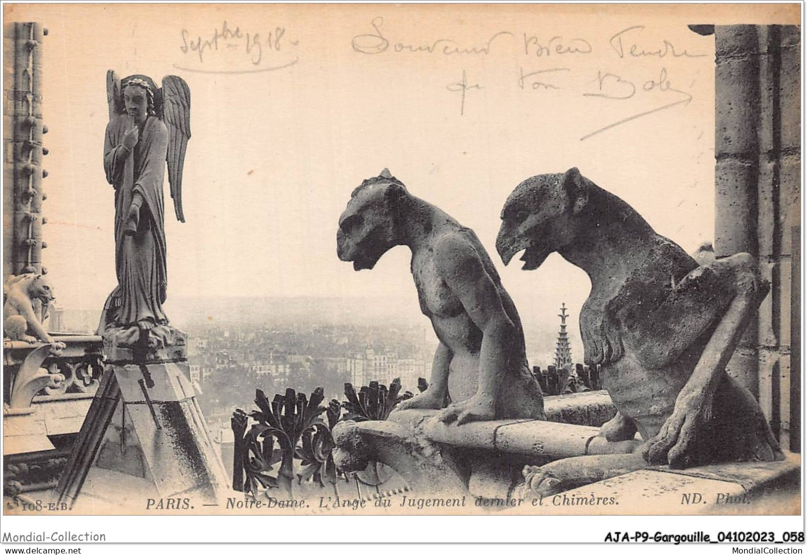 AJAP9-GARGOUILLE-0793 - PARIS - Notre-dame - L'ange Du Jugement Dernier Et Chimères  - Autres & Non Classés