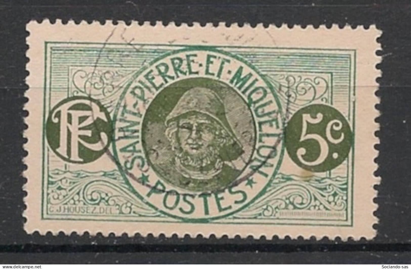 SPM - 1909-17 - N°YT. 81 - Pêcheur 5c Vert - Oblitéré / Used - Usados