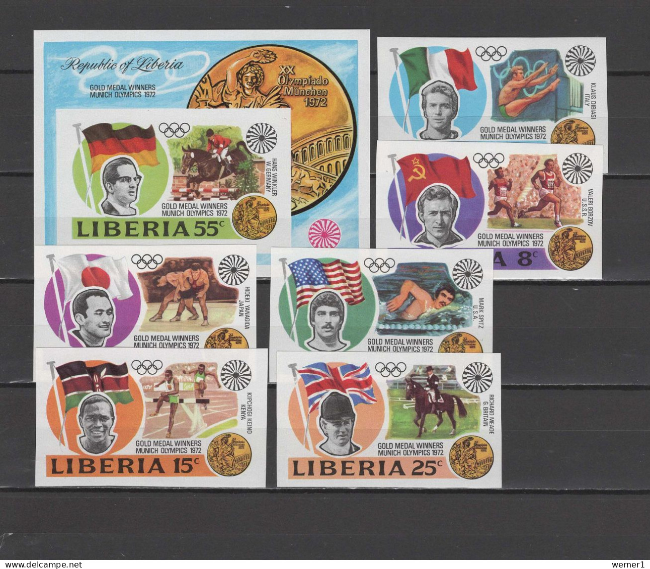 Liberia 1973  Olympic Games Munich, Equestrian, Wrestling, Athletics, Etc. Set Of 6 + S/s Imperf. MNH - Verano 1972: Munich