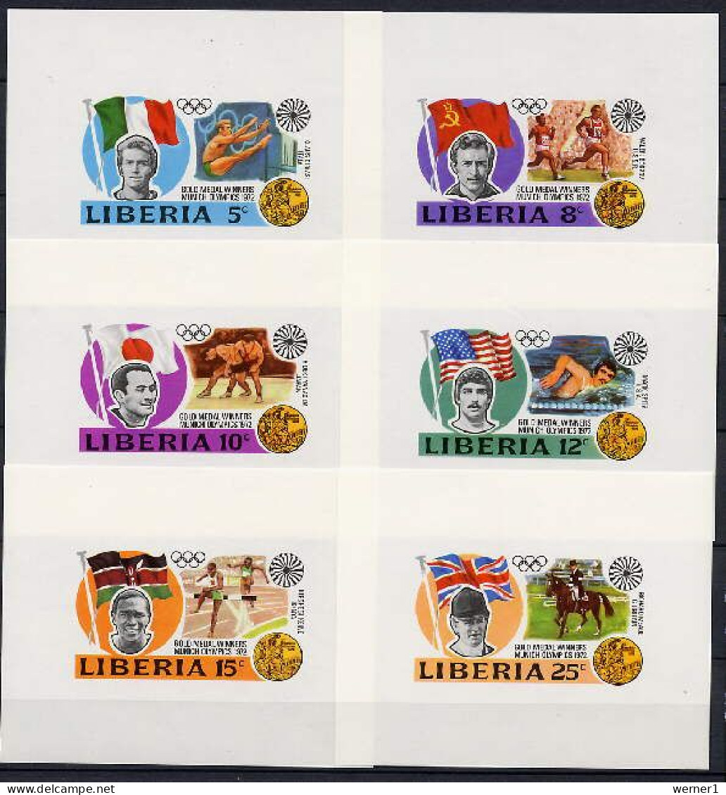 Liberia 1973  Olympic Games Munich, Equestrian, Wrestling, Athletics, Etc. Set Of 6 S/s Imperf. MNH - Ete 1972: Munich