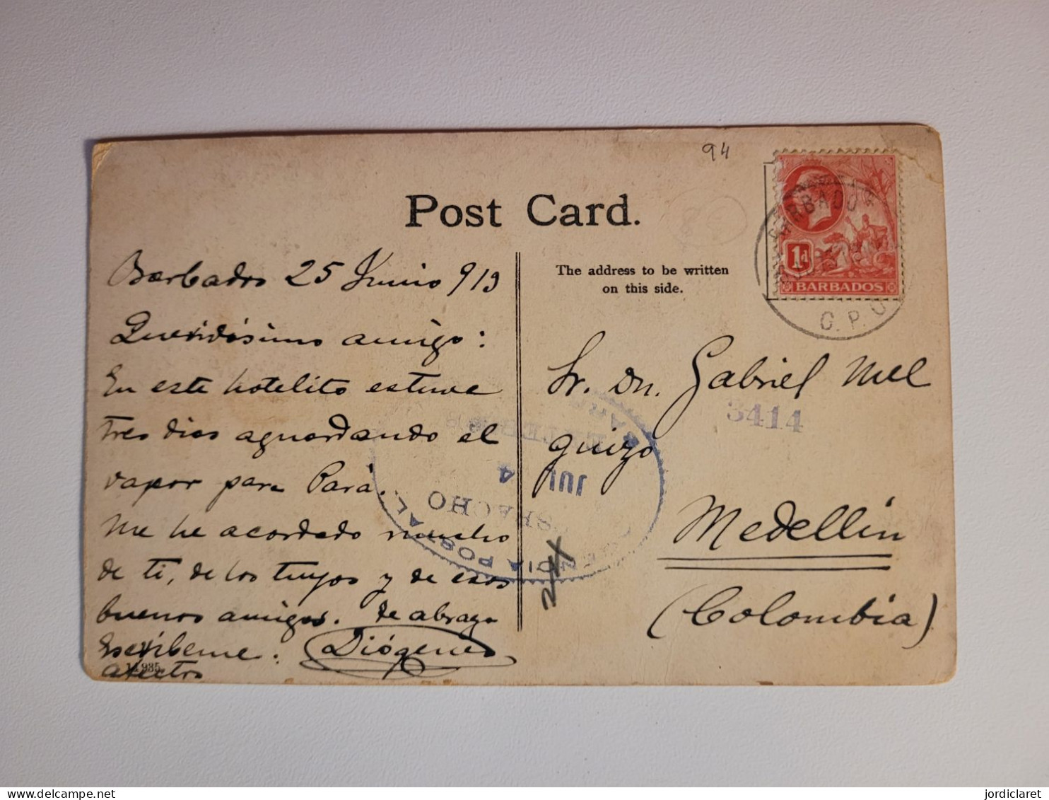 Card 1919 - Barbados (...-1966)
