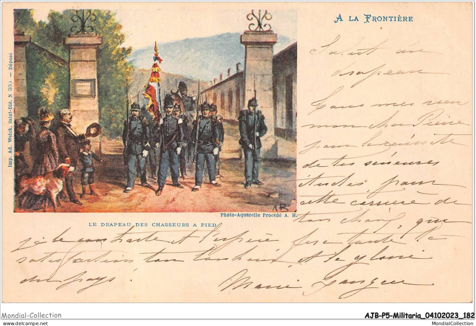 AJBP5-0514 - MILITARIA - A La Frontière - Le Drapeau Des Chasssseurs A Pied - Uniformi