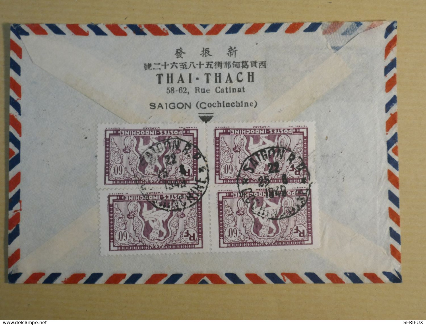 DM 15 INDOCHINE   LETTRE  RR 1949  SAIGON A  BORDEAUX FRANCE  +COCHINCHINE  +AFF. INTERESSANT +++ - Lettres & Documents