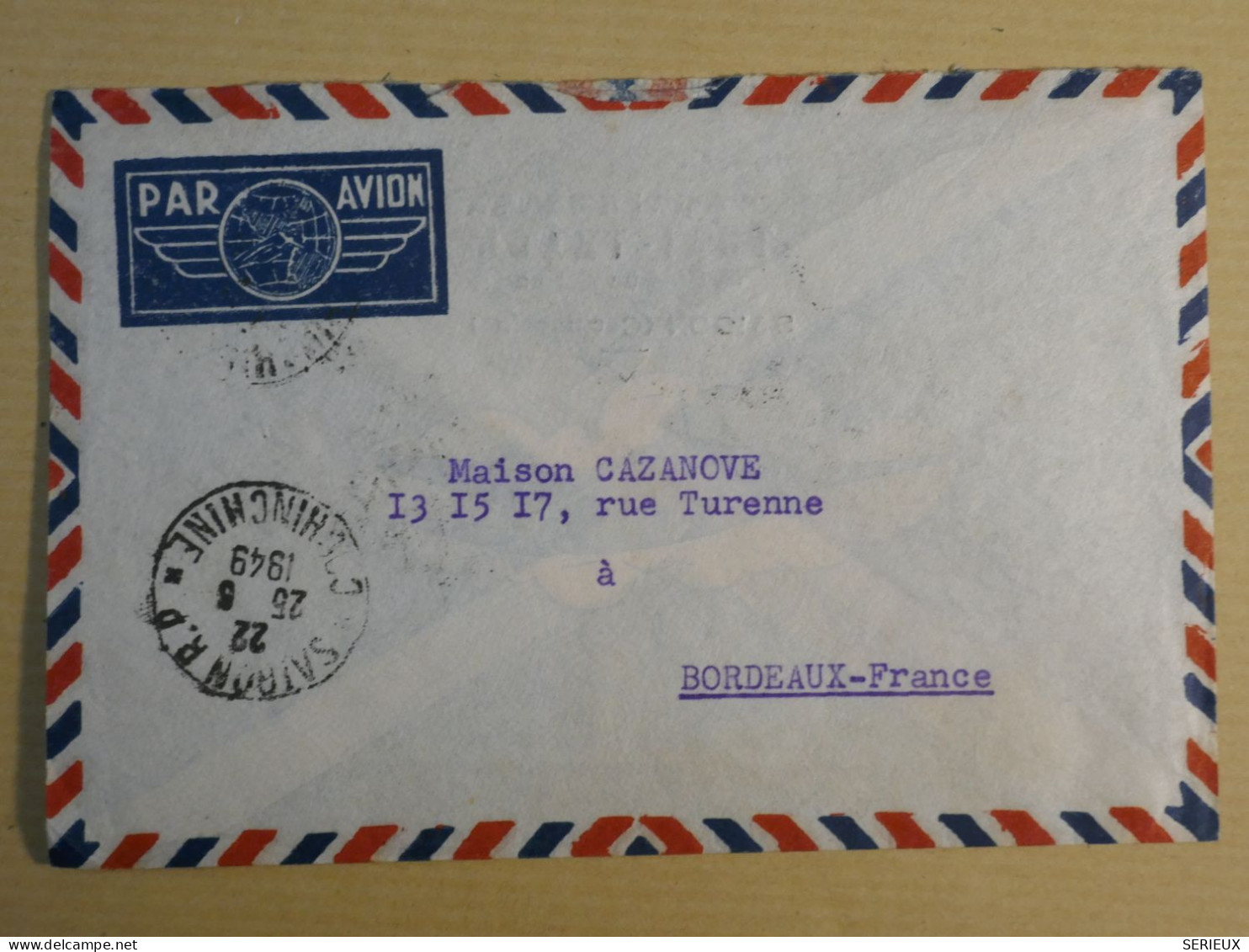 DM 15 INDOCHINE   LETTRE  RR 1949  SAIGON A  BORDEAUX FRANCE  +COCHINCHINE  +AFF. INTERESSANT +++ - Brieven En Documenten
