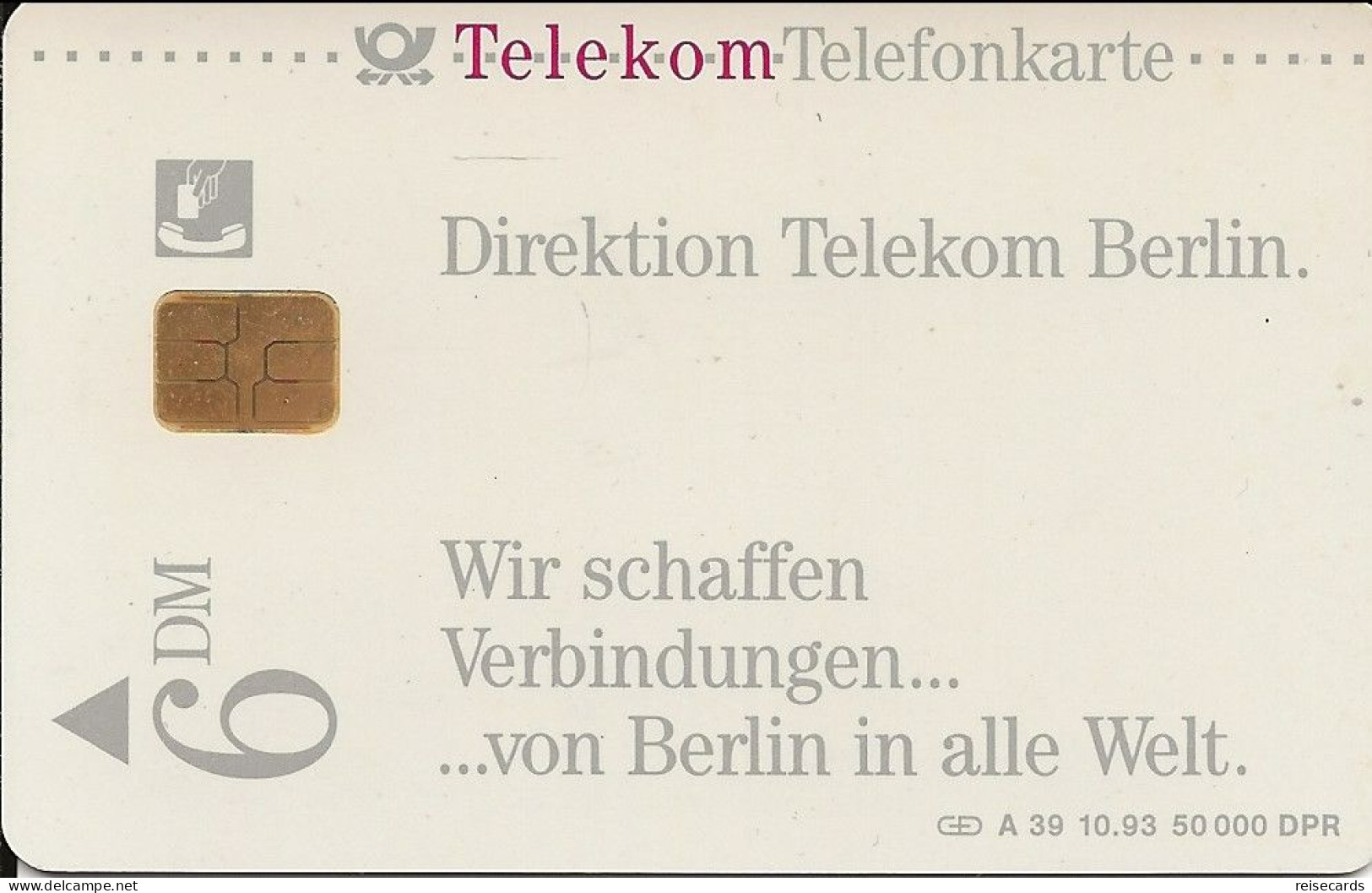 Germany: Telekom A 39 10.93  Schloss Bellevue Berlin. Mint - A + AD-Series : Werbekarten Der Dt. Telekom AG