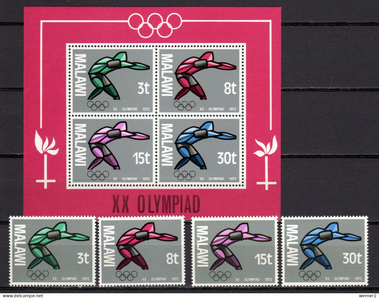 Malawi 1972 Olympic Games Munich Set Of 4 + S/s MNH - Verano 1972: Munich