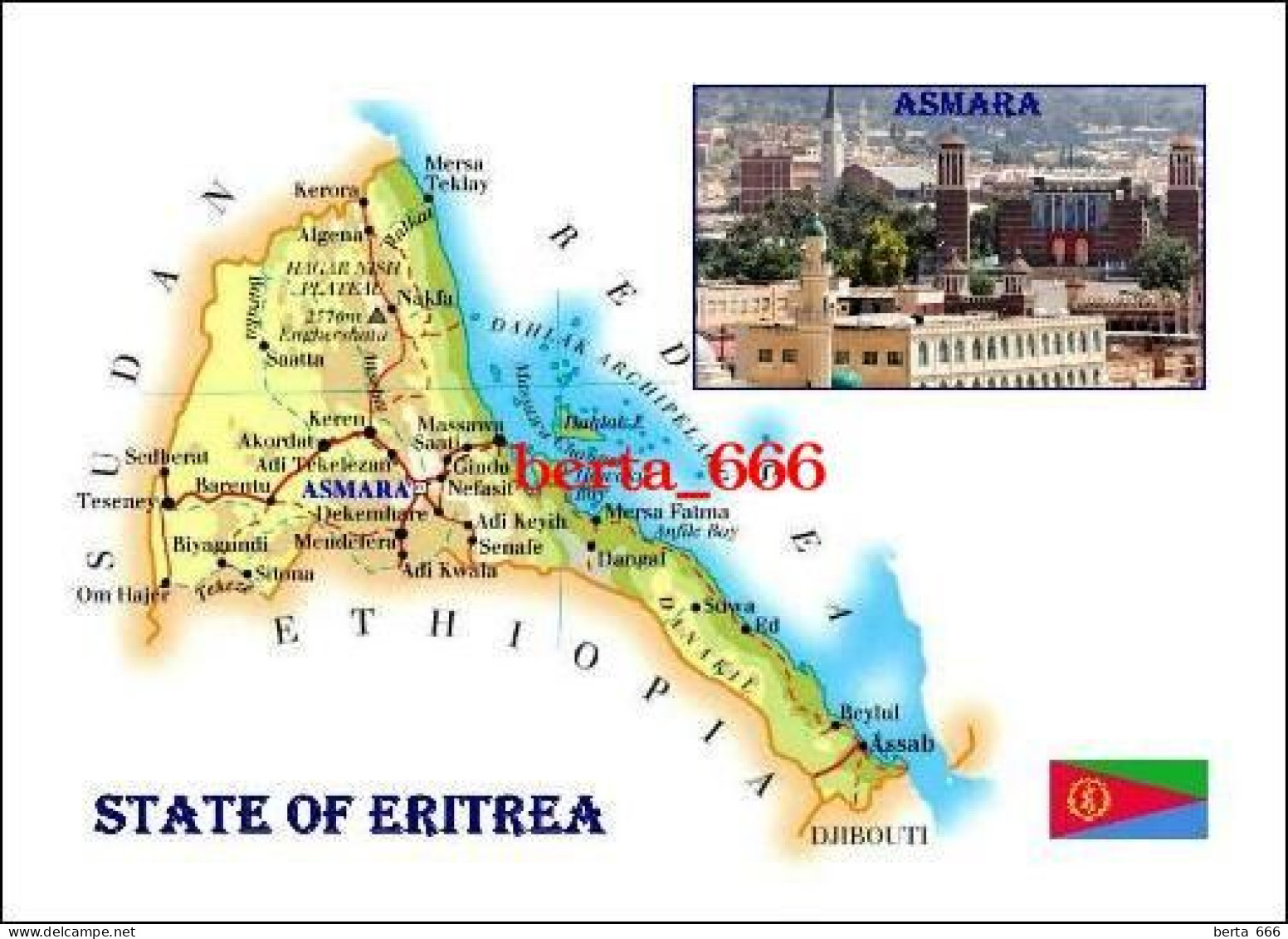 Eritrea Country Map New Postcard * Carte Geographique * Landkarte - Erythrée