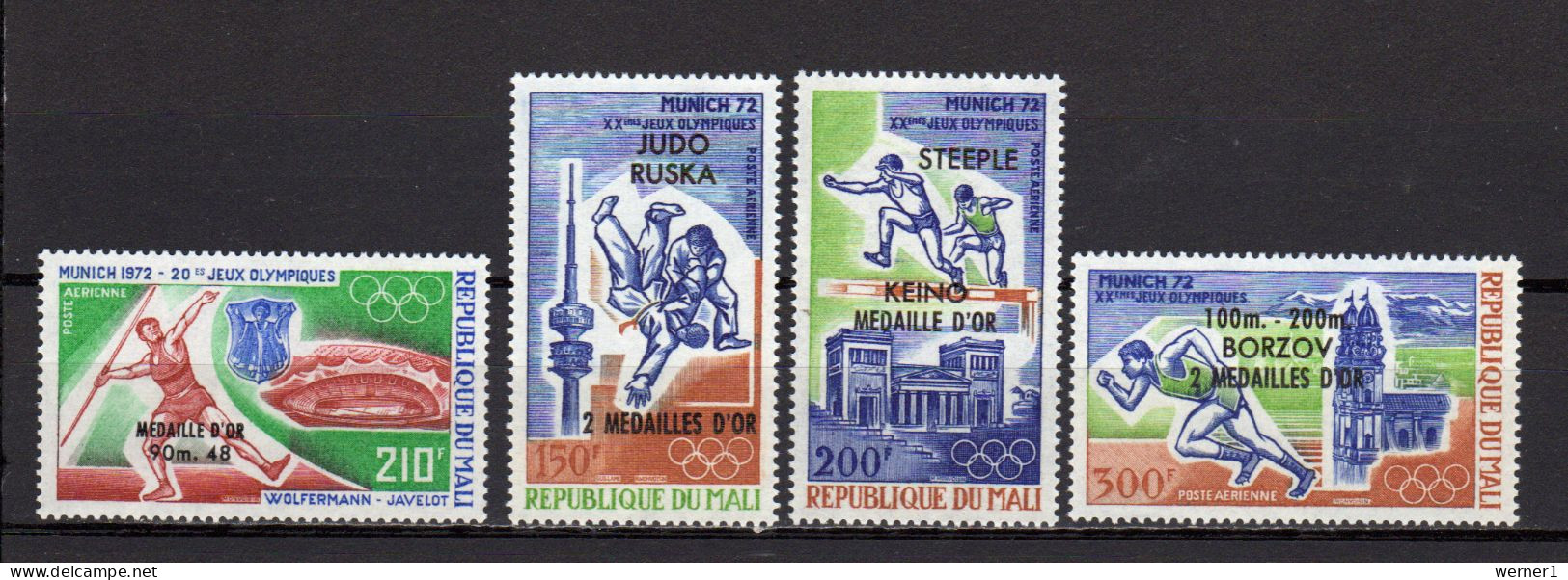 Mali 1972 Olympic Games Munich, Football Soccer, Judo, Hurdles, Athletics Set Of 4 With Winners Overprint MNH - Ete 1972: Munich