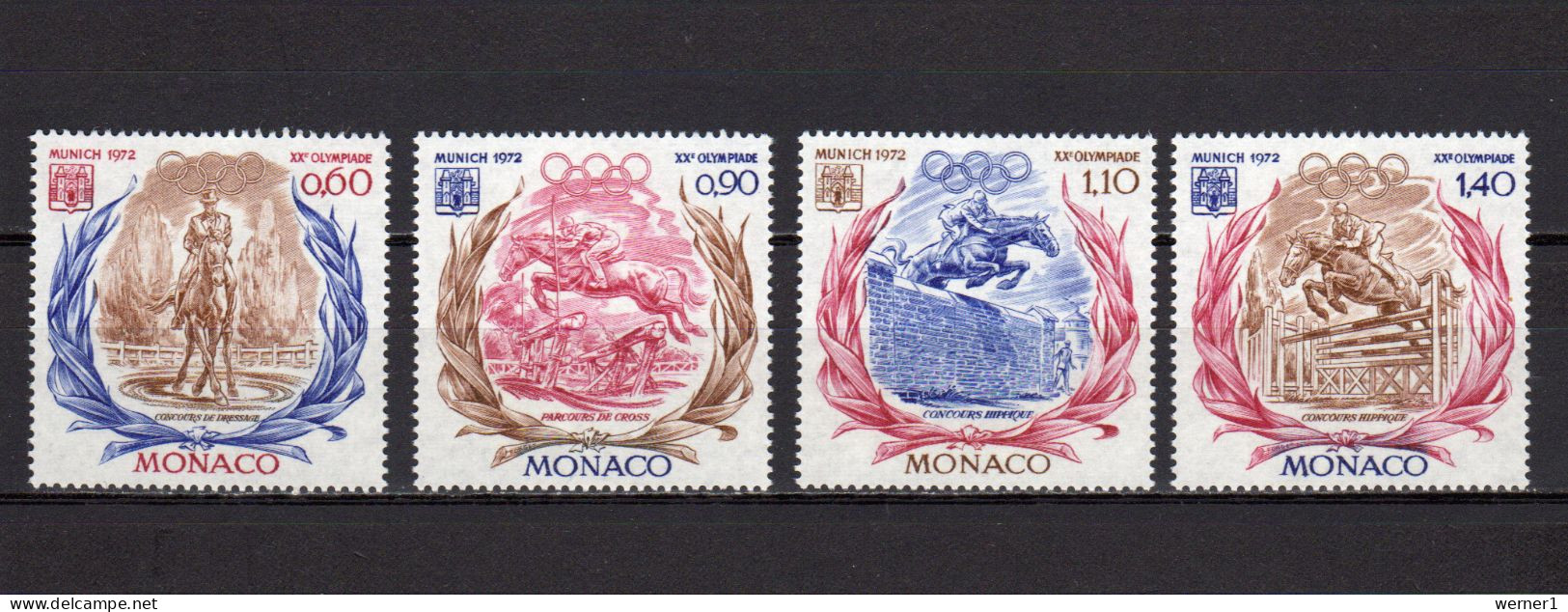 Monaco 1972 Olympic Games Munich, Equestrian Set Of 4 MNH - Verano 1972: Munich