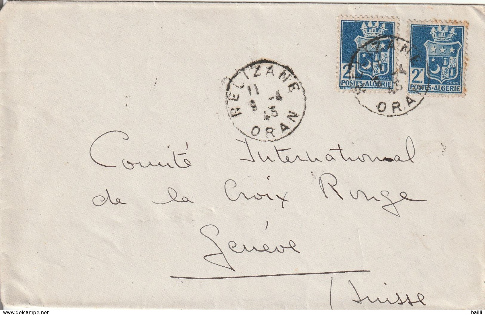 Algérie Lettre Censurée Rélizane Pour La Suisse 1943 - Lettres & Documents