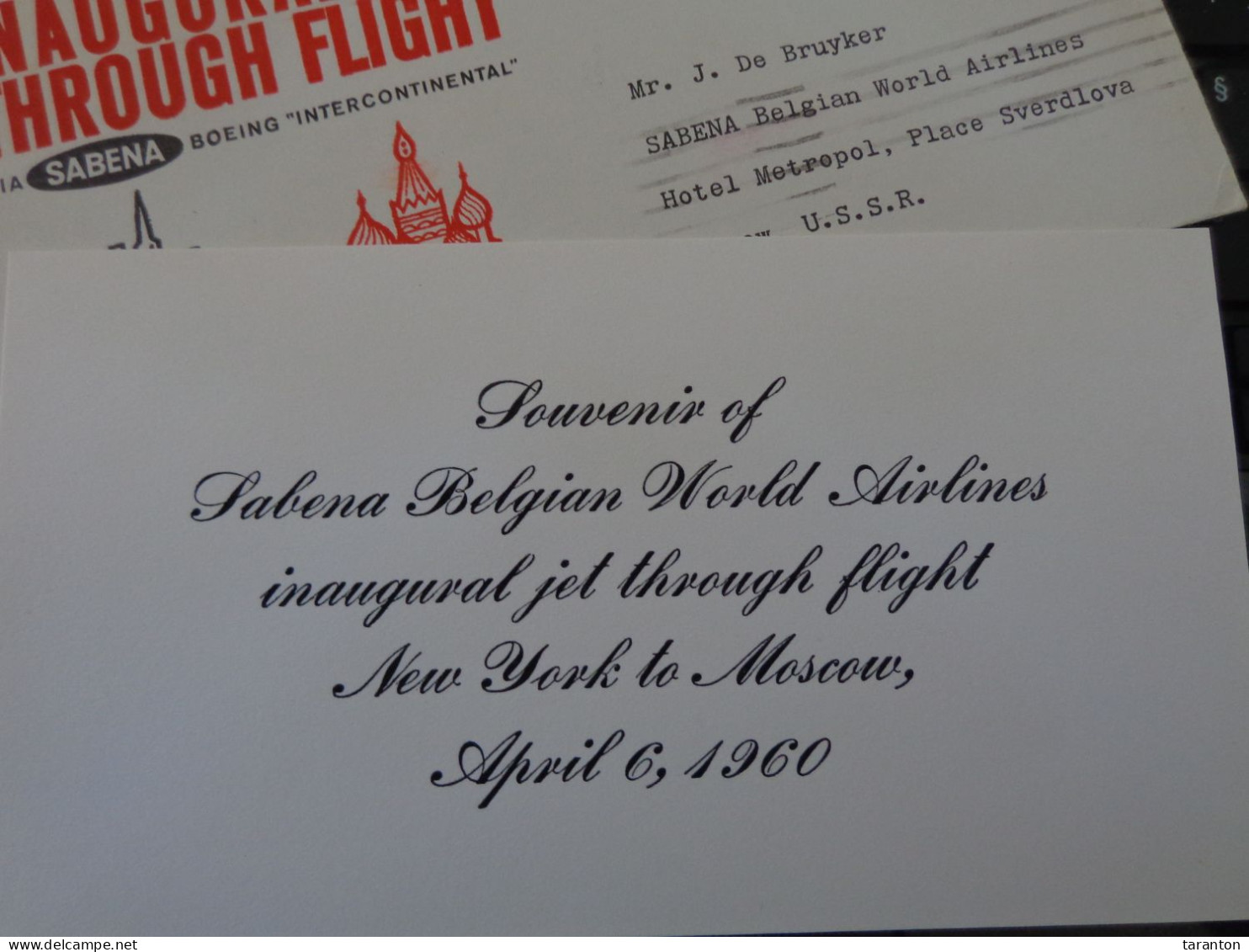 1960 - COVER - U.S.A., INAUGURAL JET THROUGH FLIGHT VIA SABENA, BOEING INTERCONTINENTAL , NEW YORK-MOSCOW - Collections (sans Albums)