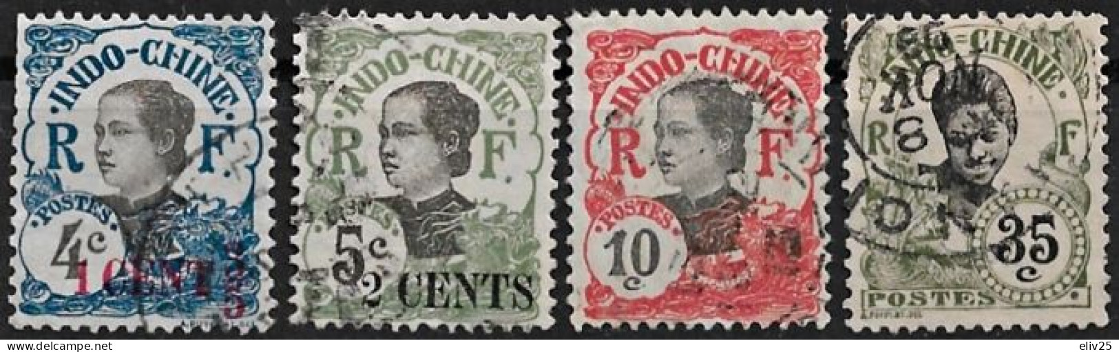 French Indochina 1907 & 2019, Definitive Stamps: Indochinese Women - Lot Of 4 V. Used - Oblitérés