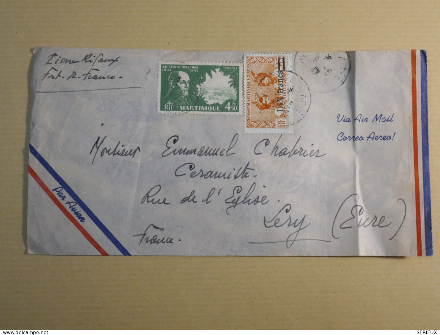 DM 15 MARTINIQUE LETTRE RR 1948 A LEVY FRANCE +SURCHARGES +AFF. INTERESSANT +++ - Lettres & Documents