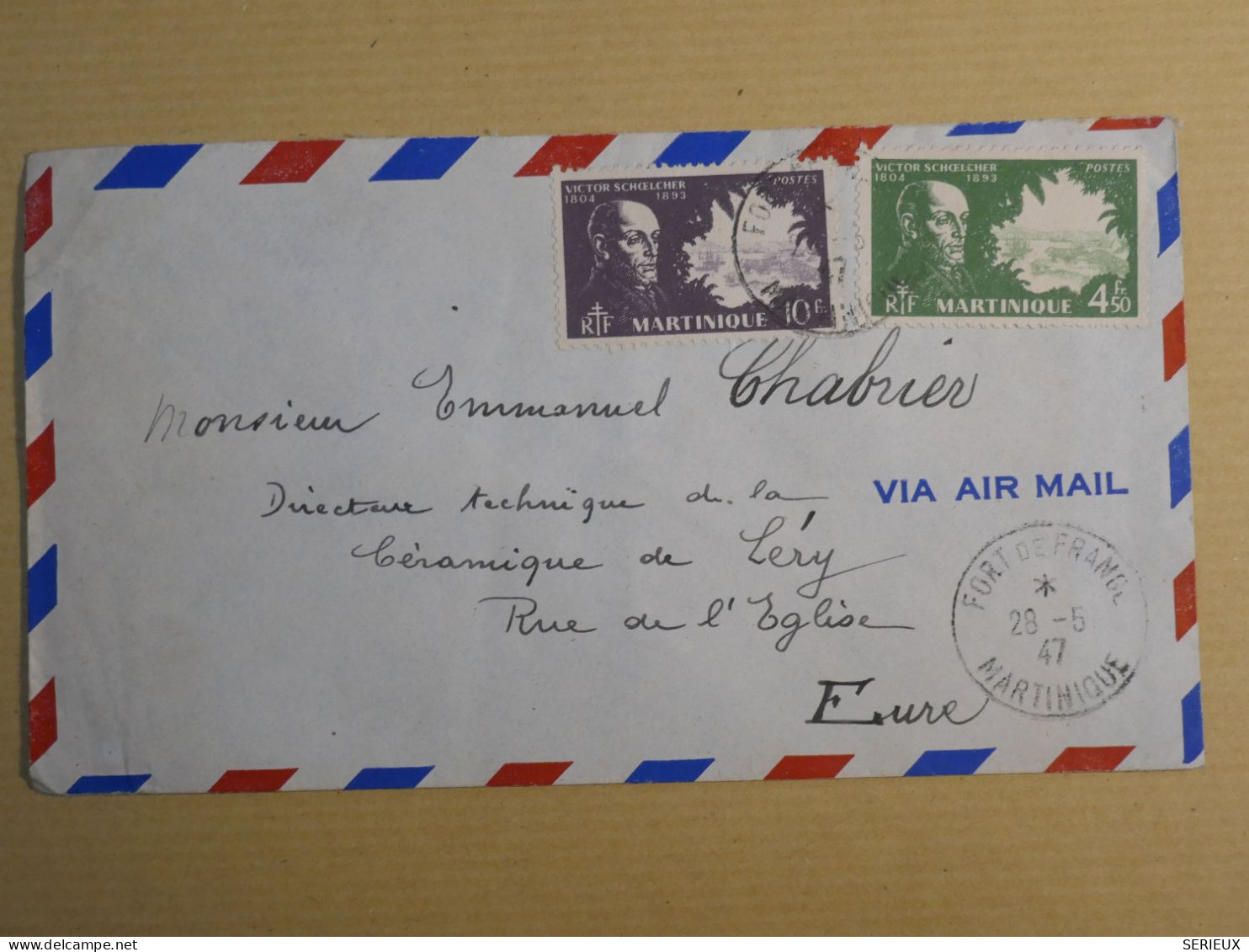 DM 15 MARTINIQUE LETTRE RR 1947 A LEVY FRANCE ++AFF. INTERESSANT +++ - Covers & Documents
