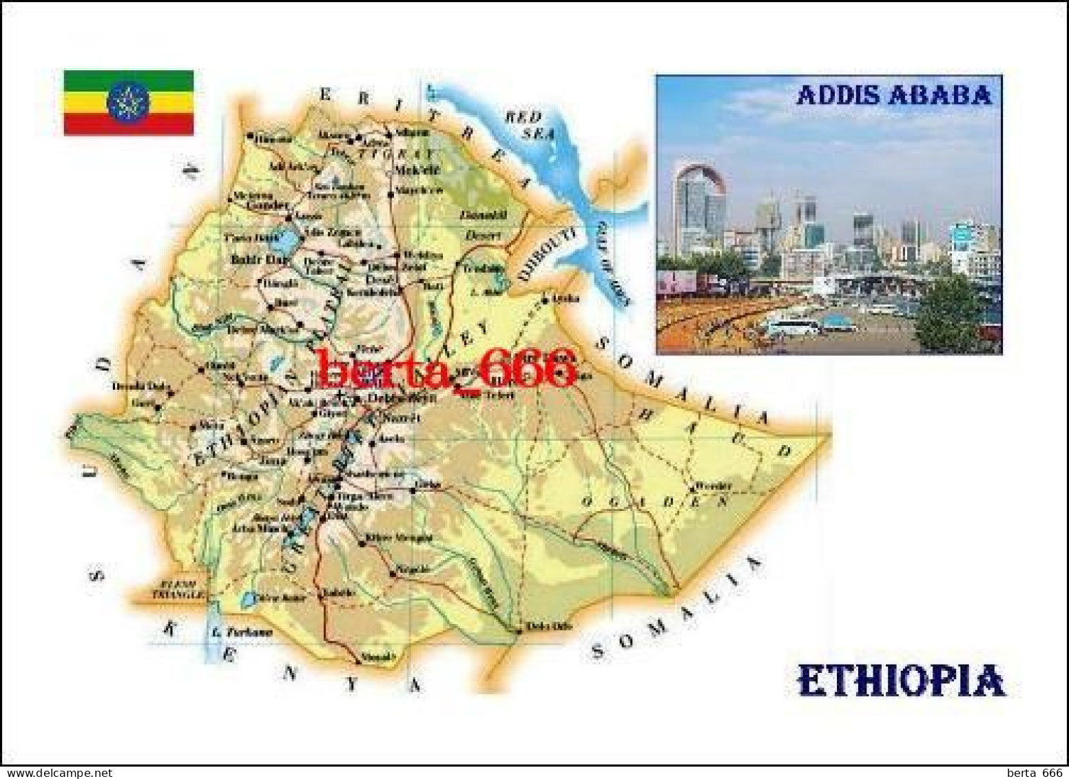 Ethiopia Country Map New Postcard * Carte Geographique * Landkarte - Ethiopia